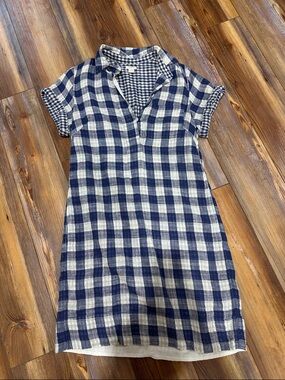 J. Crew Blue and White Gingham Casual Collared Dress